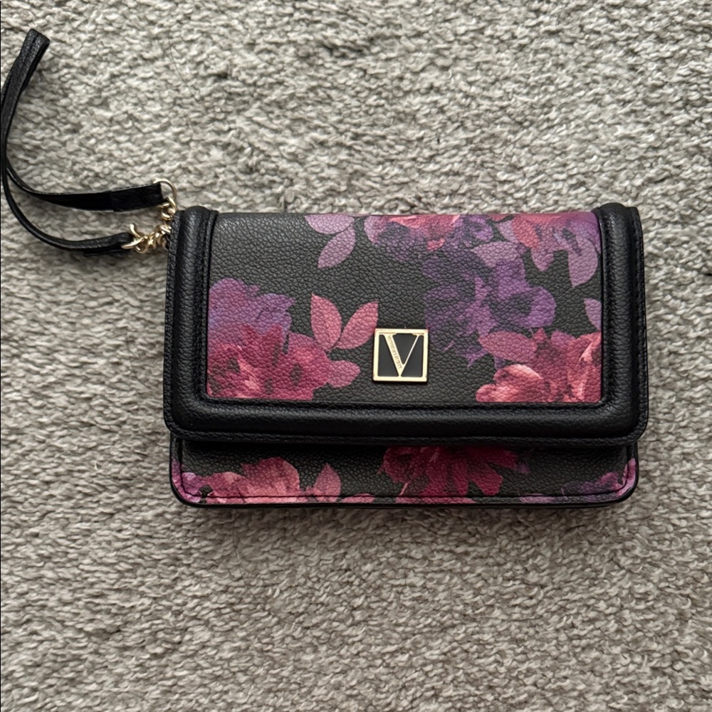 Victoria's Secret Black and Purple Floral Clutch
